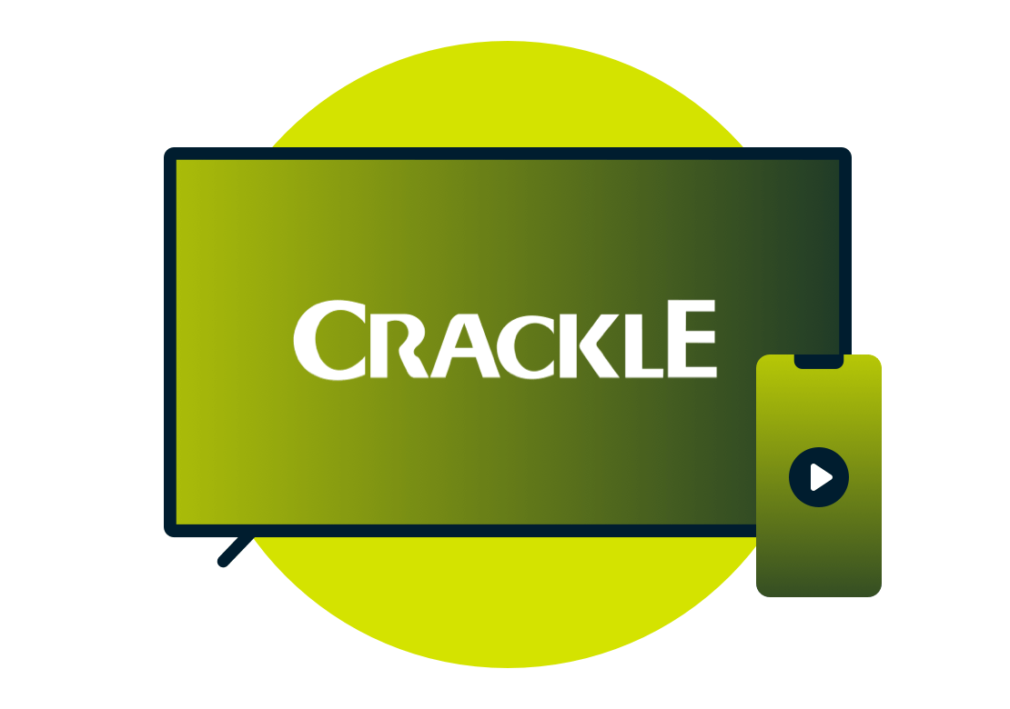 テレビ画面にはCrackleのロゴが表示されています。