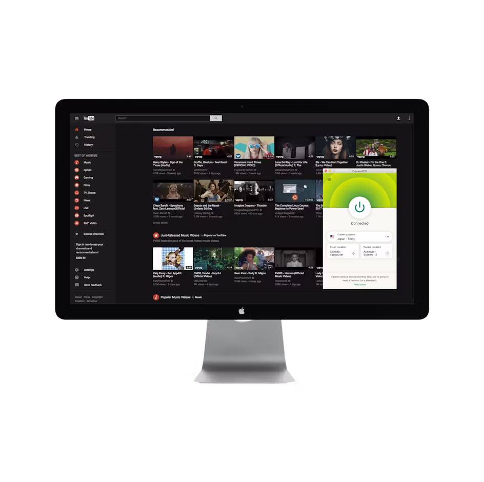 YouTuben k&auml;ytt&ouml;liittym&auml; ja VPN.